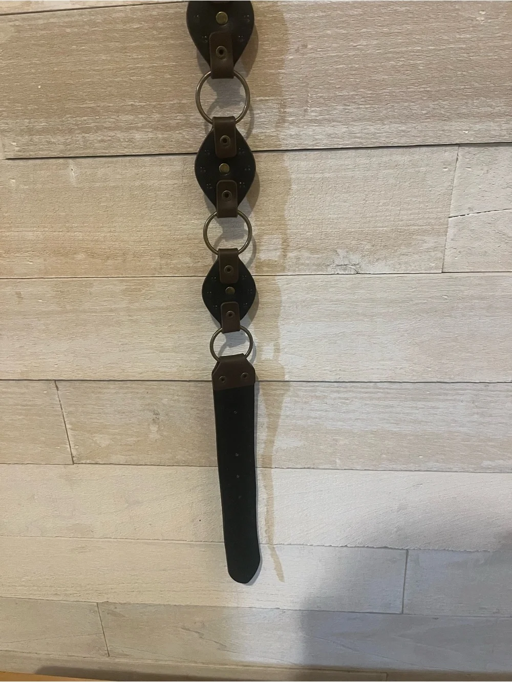 Haute Hippie Dark Brown Leather Belt with Antique Brass Medallion Buckles Size M